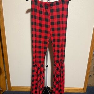 Red and Black Plaid Flare Pants